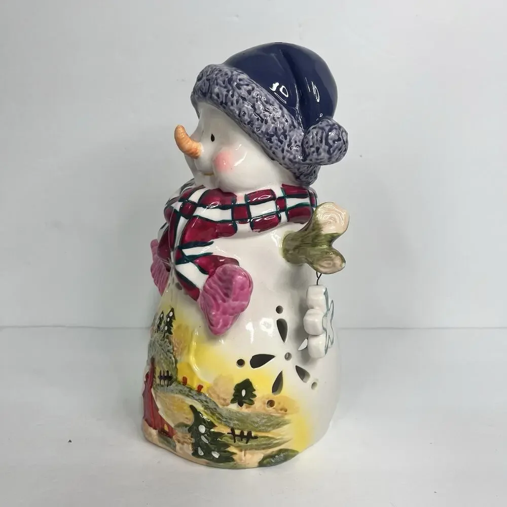 vintage 2000s christmas y2k snowman tea light candle holder scenic dangle charms
